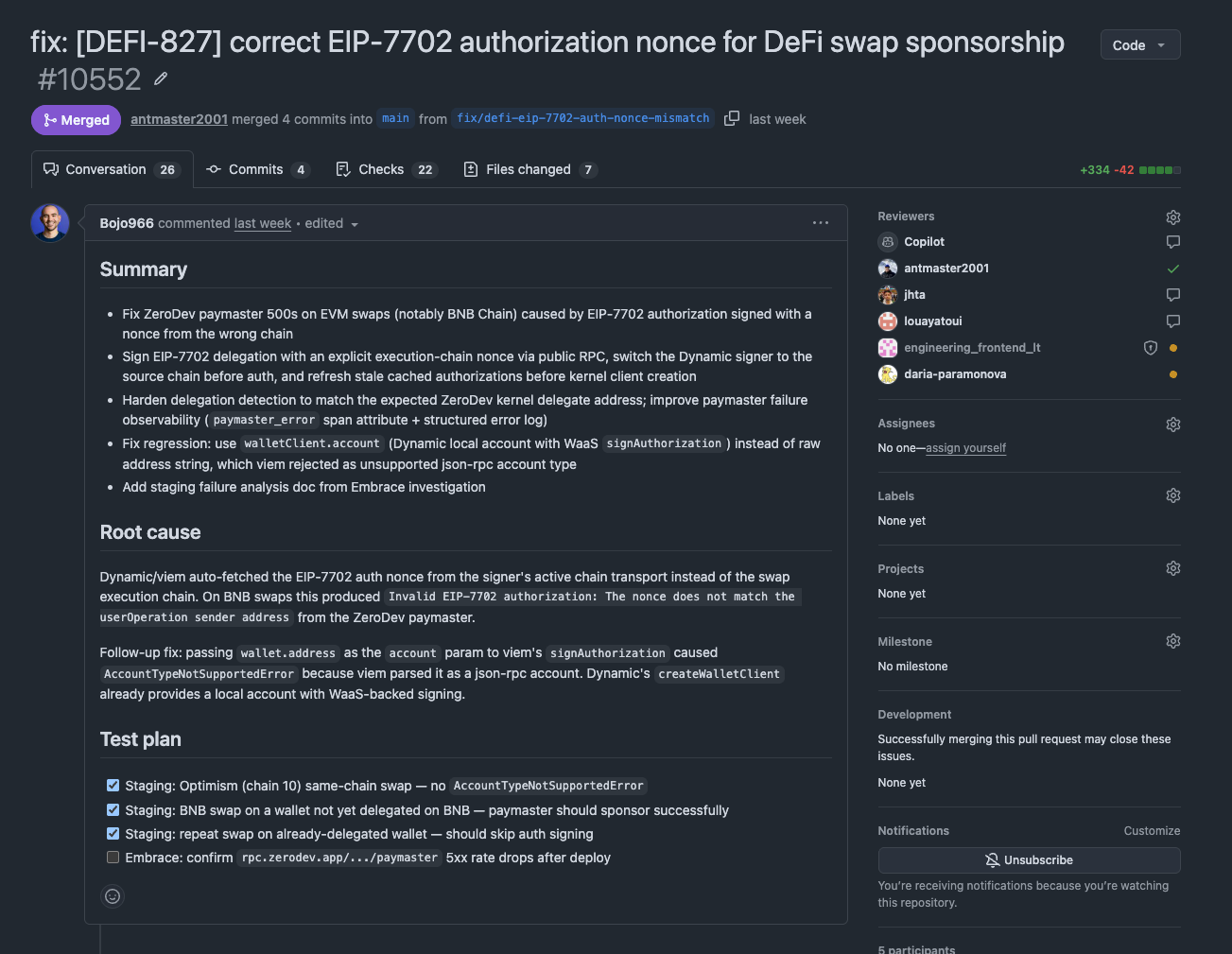 GitHub PR #10552: EIP-7702 authorization nonce fix by Bozho